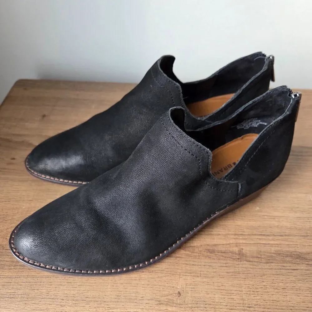 LIKE NEW LUCKY BRAND FITINA BLACK LEATHER ALMOND TOE ANKLE BOOTIES SIZE 9.5 WMNS